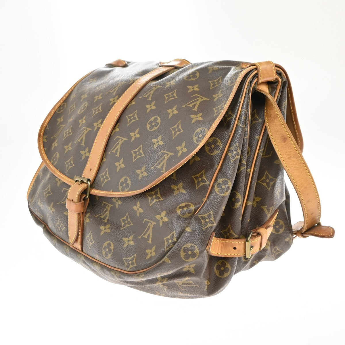 Louis Vuitton Saumur Handbag Monogram Canvas Brown Leather Shoulder Bag Bag (Authentic Pre-Loved)