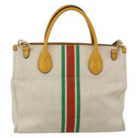 Gucci Foldable Web Tote Canvas With Leather Beige Canvas Tote Bag Bag (Authentic Pre-Loved)
