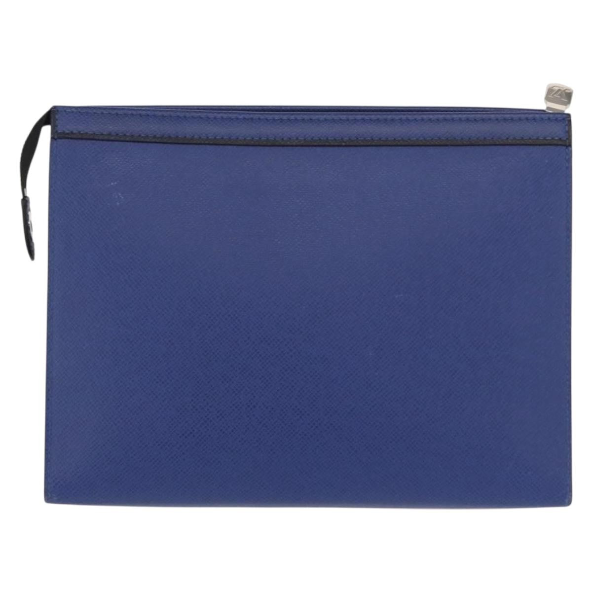 Louis Vuitton Pochette Voyage Taiga Leather Blue Leather Clutche & Pouche Bag (Authentic Pre-Loved)