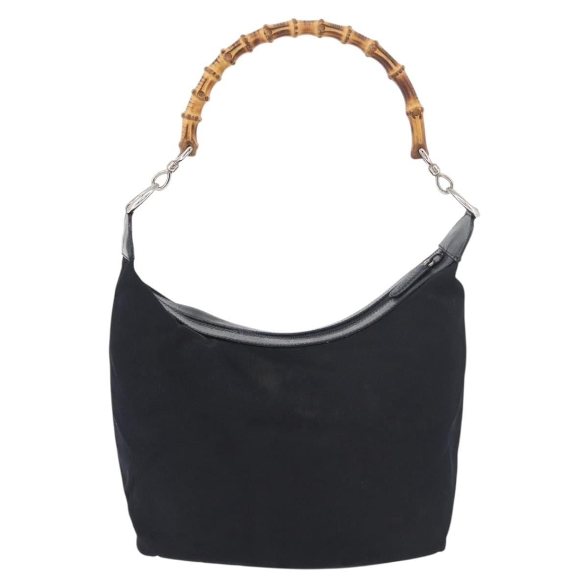 Gucci Vintage Bamboo Hobo Nylon Navy Nylon Shoulder Bag Bag (Pre-Loved)
