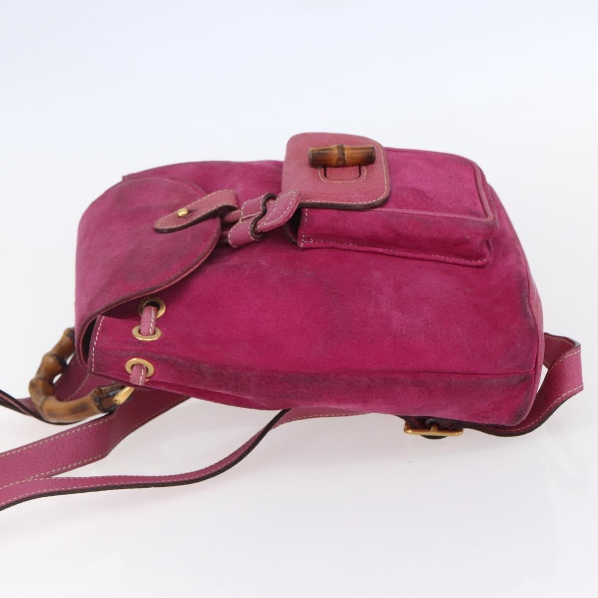 Gucci Vintage Bamboo Backpack Suede Pink Suede Backpack Bag (Authentic Pre-Loved)