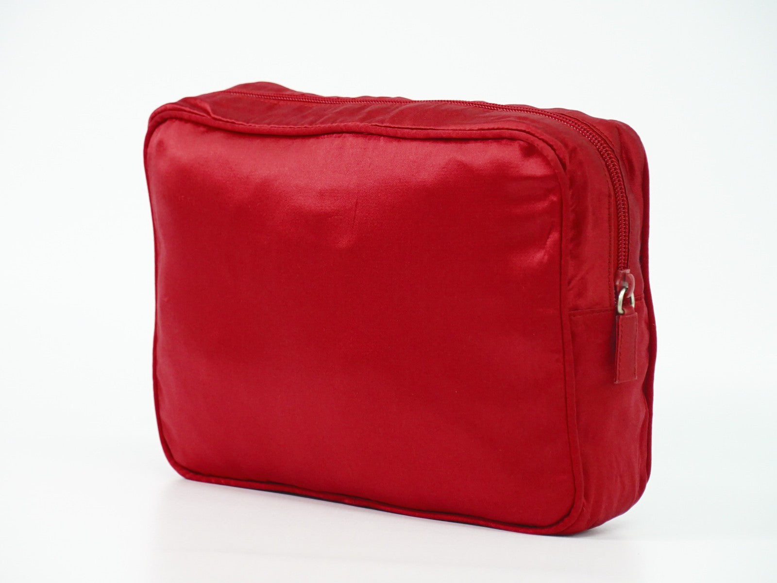 Prada Zip Around Toiletry Bag Silk Red Satin Clutche & Pouche Bag (Authentic Pre-Loved)
