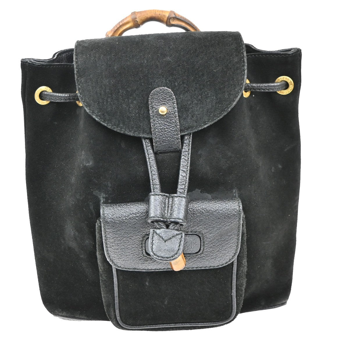 Gucci Vintage Bamboo Backpack Suede Black Suede Backpack Bag (Authentic Pre-Loved)