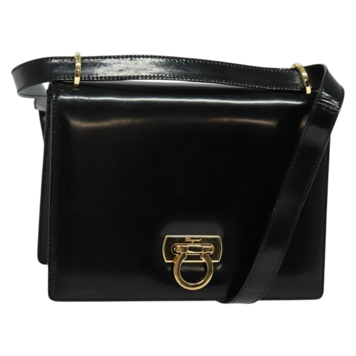 Salvatore Ferragamo Gancini Shoulder Bag Patent Leather Black Patent_Leather Shoulder Bag Bag (Pre-Loved)