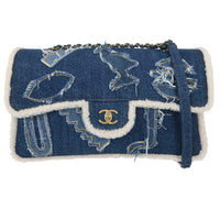 Chanel Egyptian Hieroglyph Flap Bag Denim And Shearling Blue Denim_Jeans Shoulder Bag Bag (Authentic Pre-Loved)