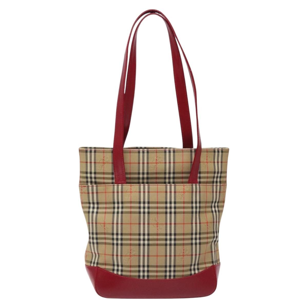 Burberry Burberry Nova Check Tote Canvas And Leather Red Canvas Tote Bag Bag (Pre-Loved)