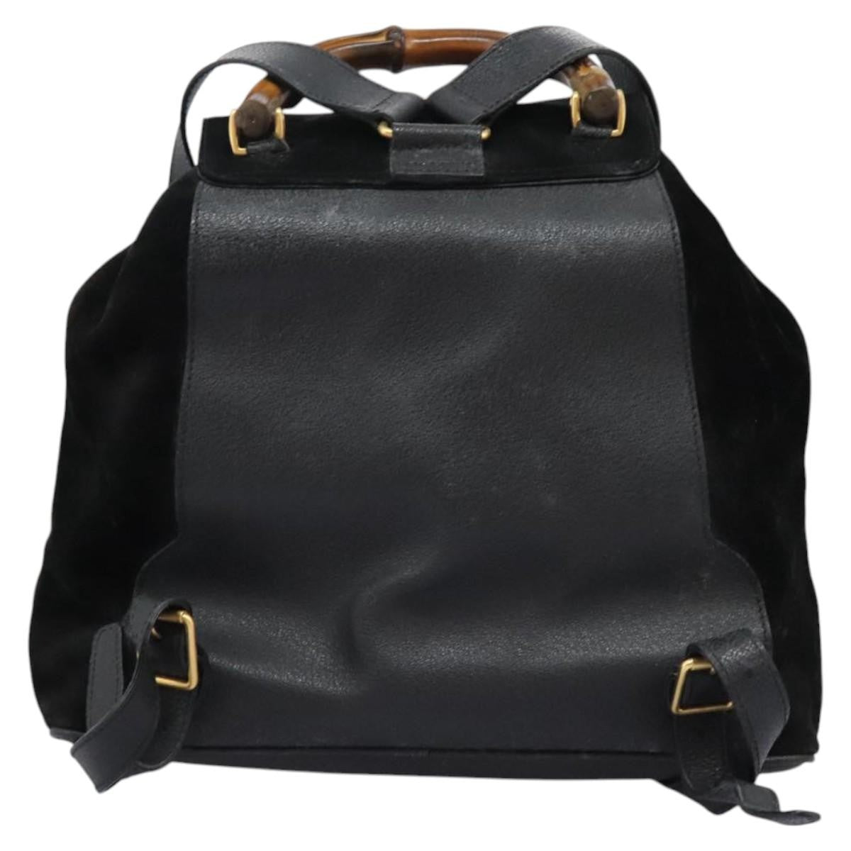 Gucci Vintage Bamboo Backpack Suede And Leather Black Suede Backpack Bag (Authentic Pre-Loved)