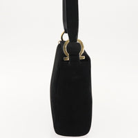 Salvatore Ferragamo Gancini Shoulder Bag Suede Black Suede Shoulder Bag Bag (Authentic Pre-Loved)