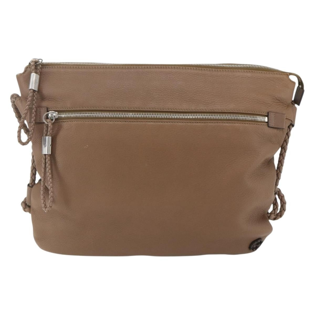 Gucci Braided Strap Zip Messenger Leather Brown Leather Shoulder Bag Bag (Pre-Loved)
