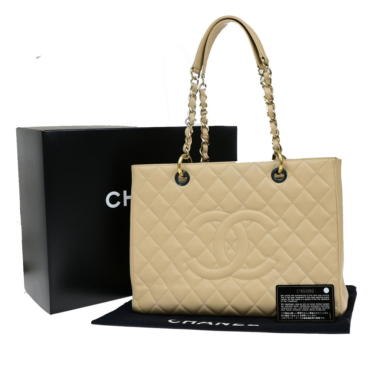 Chanel Grand Shopping Tote Quilted Caviar Beige Leather Tote Bag Bag (Authentic Pre-Loved)