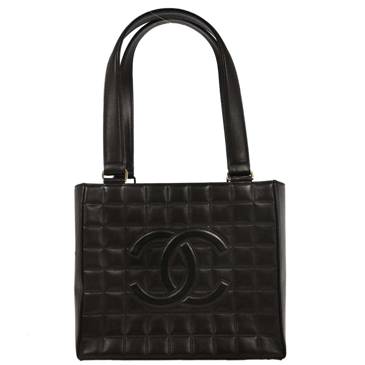 Chanel Chocolate Bar Cc Tote Quilted Leather Black Leather Tote Bag Bag (Authentic Pre-Loved)