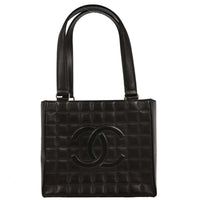 Chanel Chocolate Bar Cc Tote Quilted Leather Black Leather Tote Bag Bag (Authentic Pre-Loved)