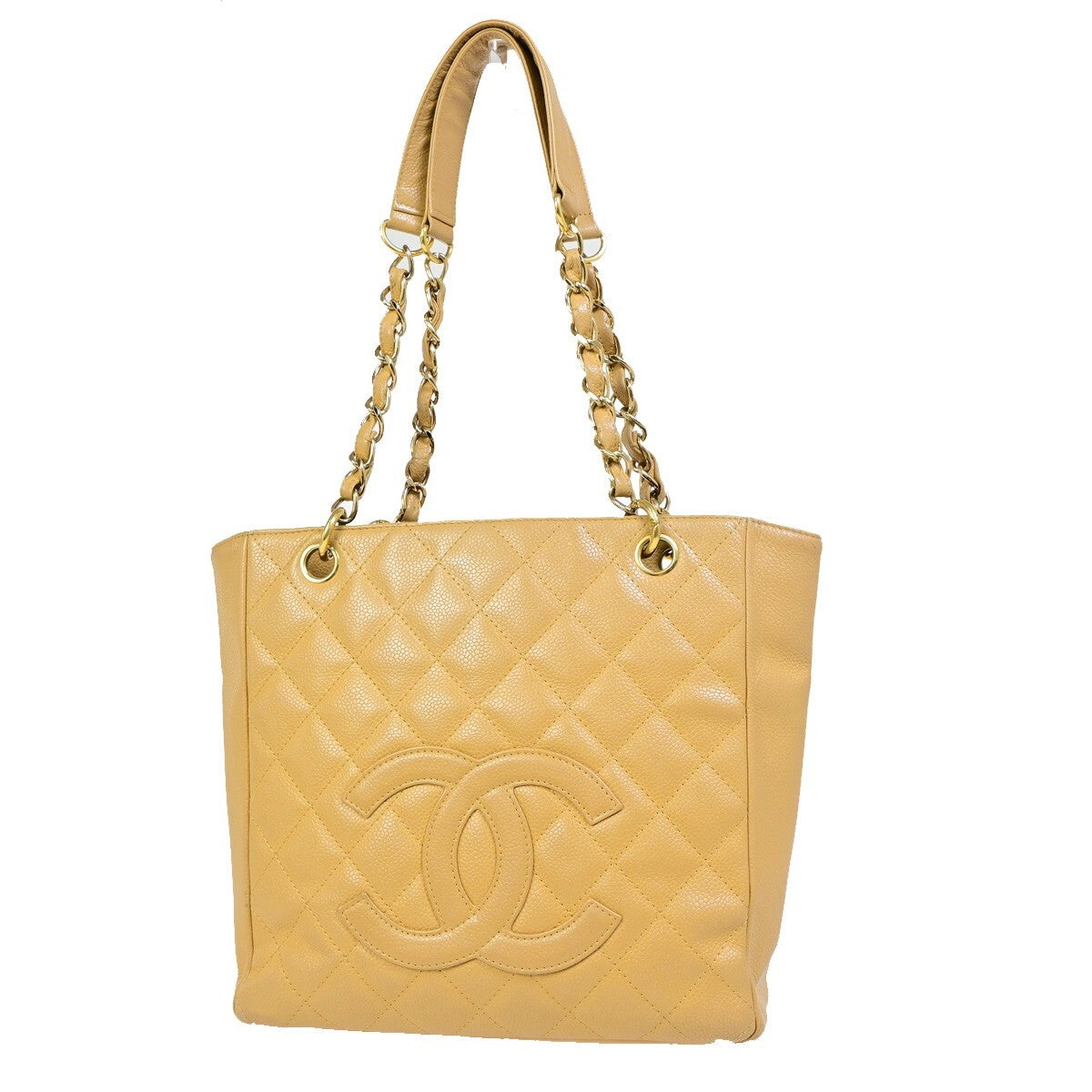 Chanel Petite Shopping Tote Quilted Caviar Beige Leather Bag (Authentic Pre-Loved)