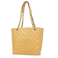 Chanel Petite Shopping Tote Quilted Caviar Beige Leather Bag (Authentic Pre-Loved)