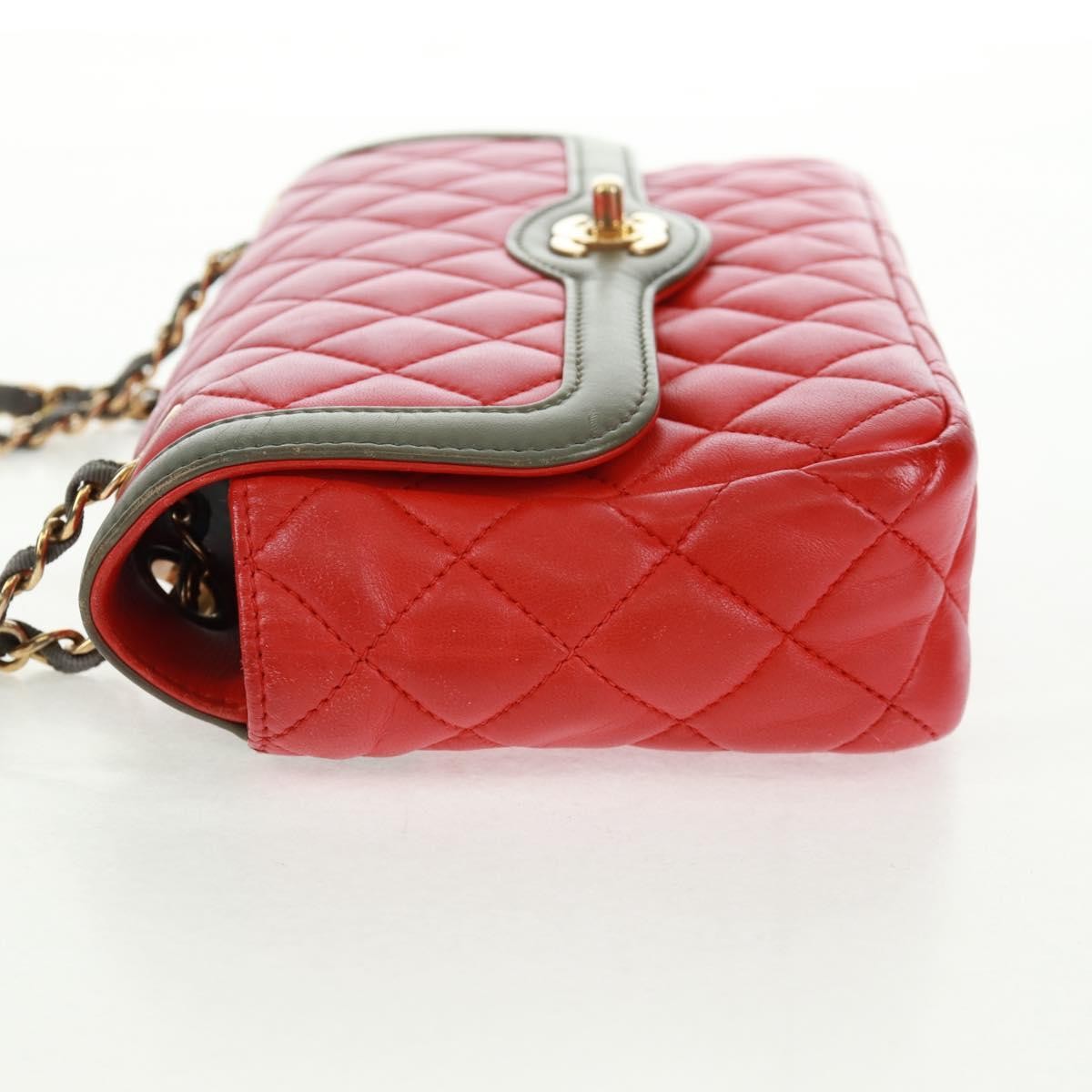 Chanel Two Tone Flap Bag Quilted Lambskin Red Leather Shoulder Bag Bag (Pre-Loved)