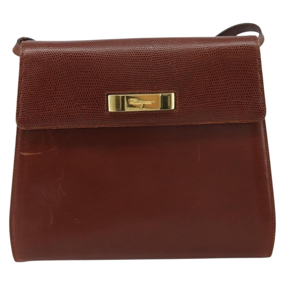Salvatore Ferragamo Gancini Shoulder Bag Leather Brown Leather Shoulder Bag Bag (Pre-Loved)