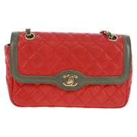 Chanel Two Tone Flap Bag Quilted Lambskin Red Leather Shoulder Bag Bag (Pre-Loved)