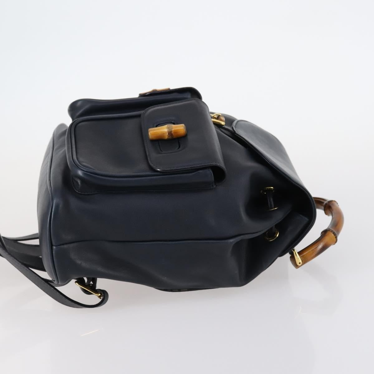 Gucci Vintage Bamboo Backpack Leather Navy Leather Backpack Bag (Pre-Loved)