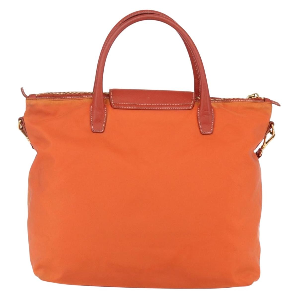 Prada Convertible Flap Tote Tessuto And Saffiano Leather Orange Nylon Tote Bag Bag (Authentic Pre-Loved)