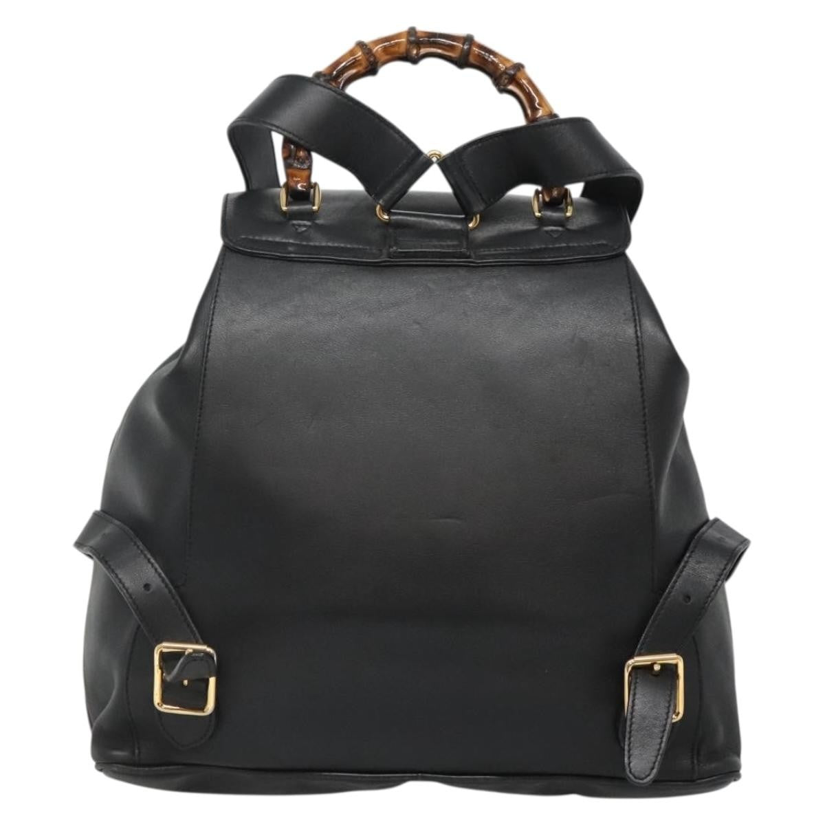 authentic leather gucci backpack Gucci Vintage Bamboo Backpack Leather Black Leather Backpack Bag (Authentic  Pre-Loved)