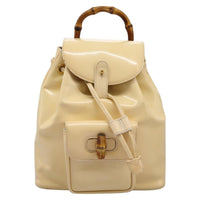 Gucci Vintage Bamboo Backpack Patent Beige Patent_Leather Backpack Bag (Authentic Pre-Loved)