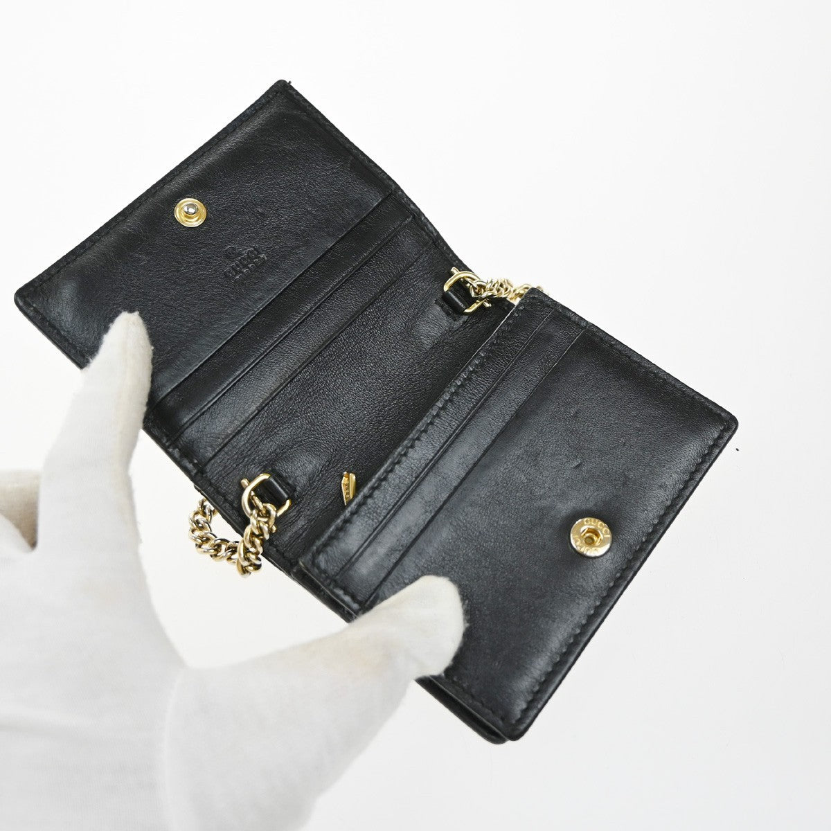 Gucci Zumi Chain Card Case Diagonal Quilted Leather Black Leather Wallets Accessory (Authentic Pre-Loved)