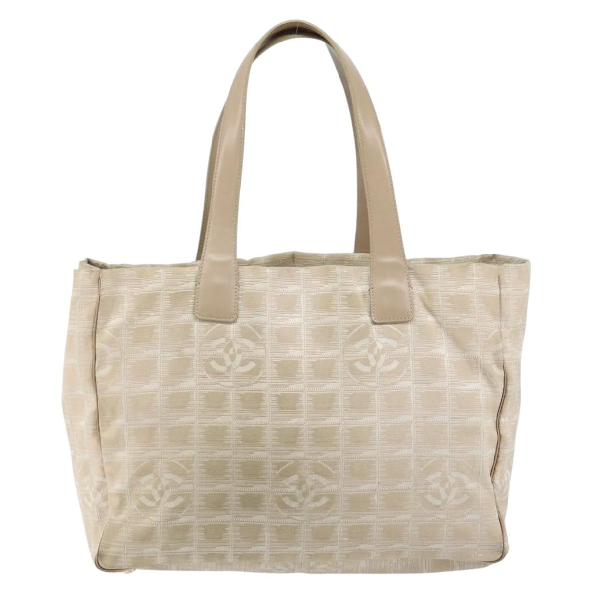 Chanel Travel Line Tote Nylon Beige Nylon Tote Bag Bag (Authentic Pre-Loved)