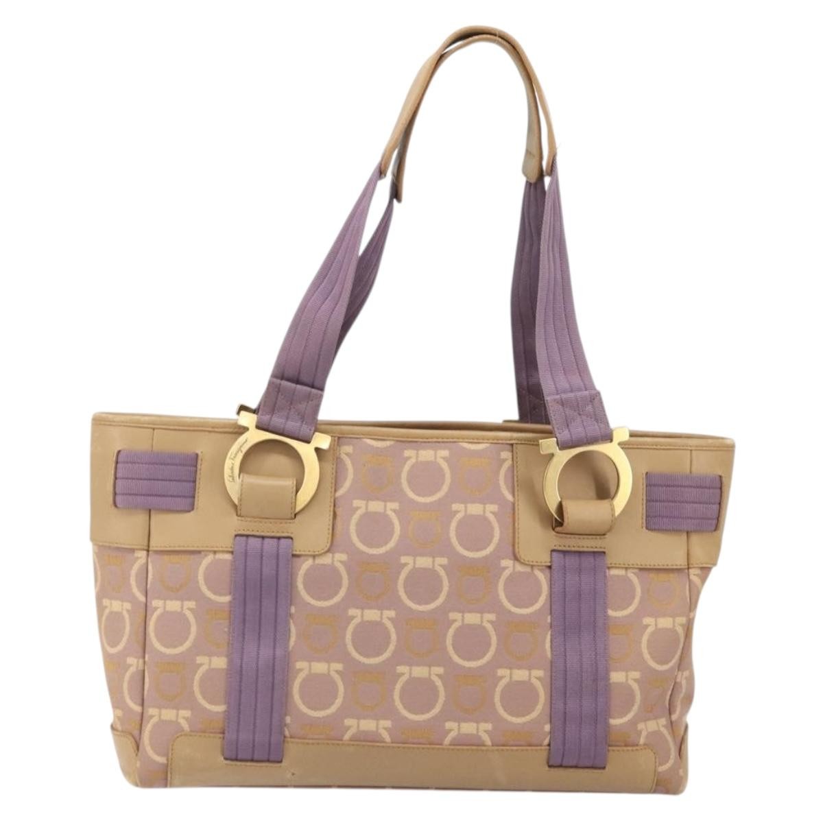 Salvatore Ferragamo Gancini Tote Canvas Purple Canvas Tote Bag Bag (Authentic Pre-Loved)
