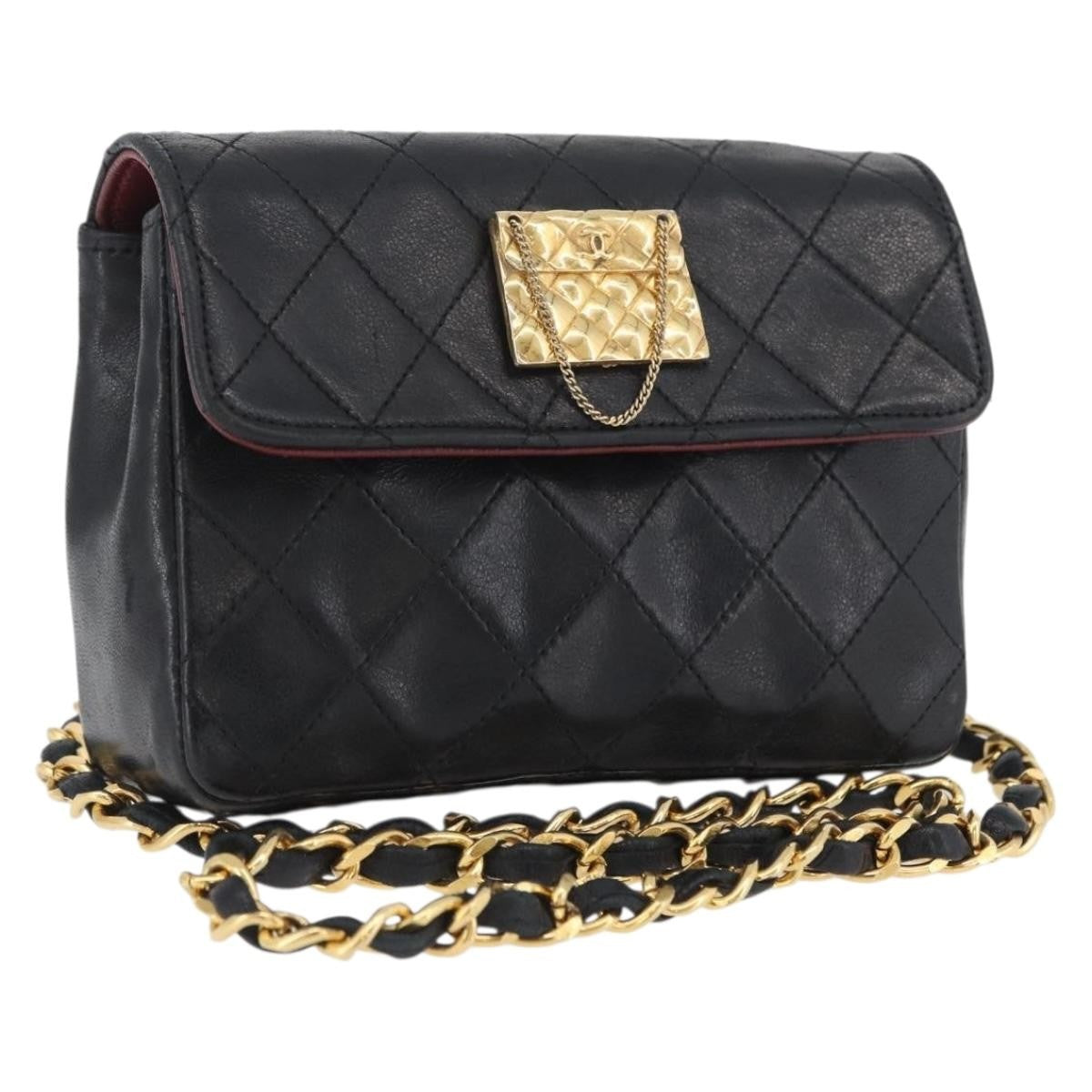 Chanel Vintage Square Cc Flap Bag Quilted Lambskin Black Leather Shoulder Bag Bag (Pre-Loved)