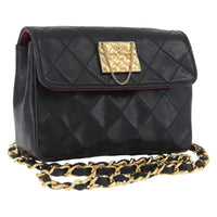 Chanel Vintage Square Cc Flap Bag Quilted Lambskin Black Leather Shoulder Bag Bag (Pre-Loved)