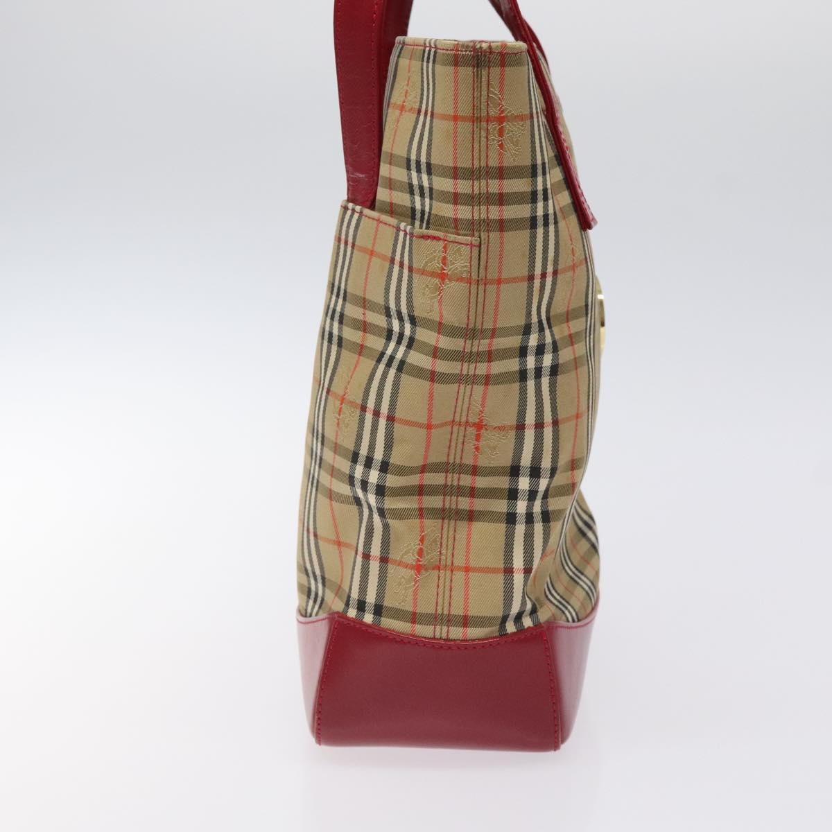 Burberry Burberry Nova Check Tote Canvas And Leather Red Canvas Tote Bag Bag (Pre-Loved)