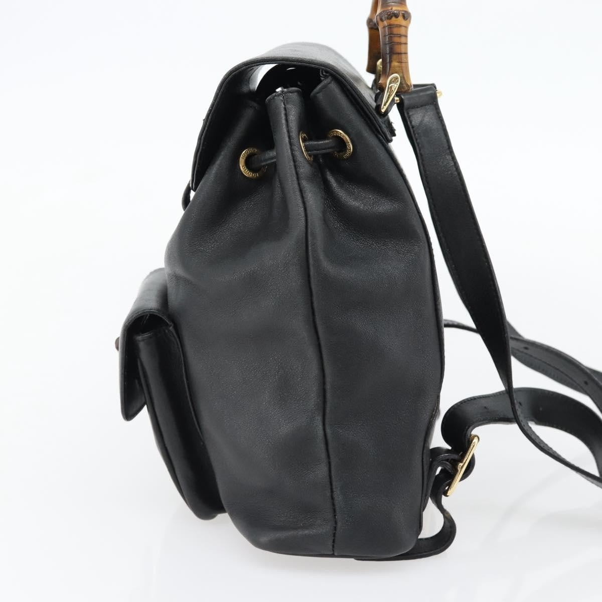 Gucci Vintage Bamboo Backpack Leather Black Leather Backpack Bag (Authentic Pre-Loved)