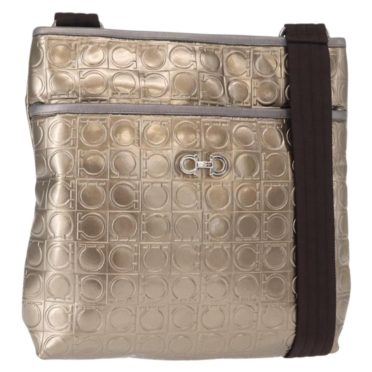 Salvatore Ferragamo Gancini Shoulder Bag Patent Leather Gold Patent_Leather Shoulder Bag Bag (Pre-Loved)