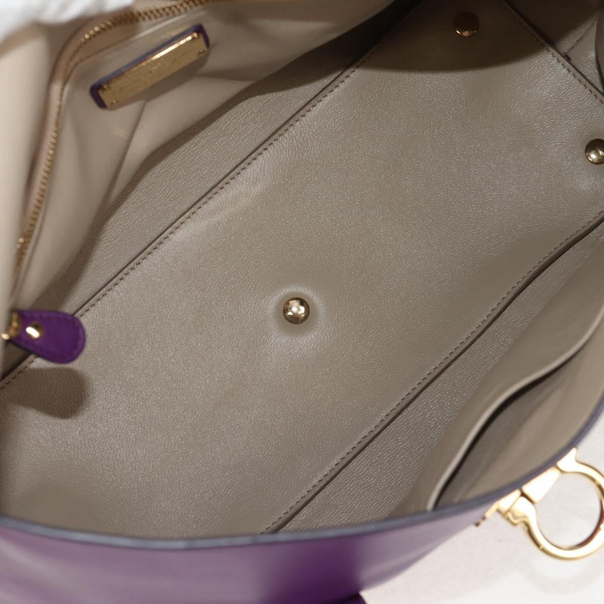 Salvatore Ferragamo Gancini Lock Flap Tote Leather Purple Leather Handbag (Authentic Pre-Loved)