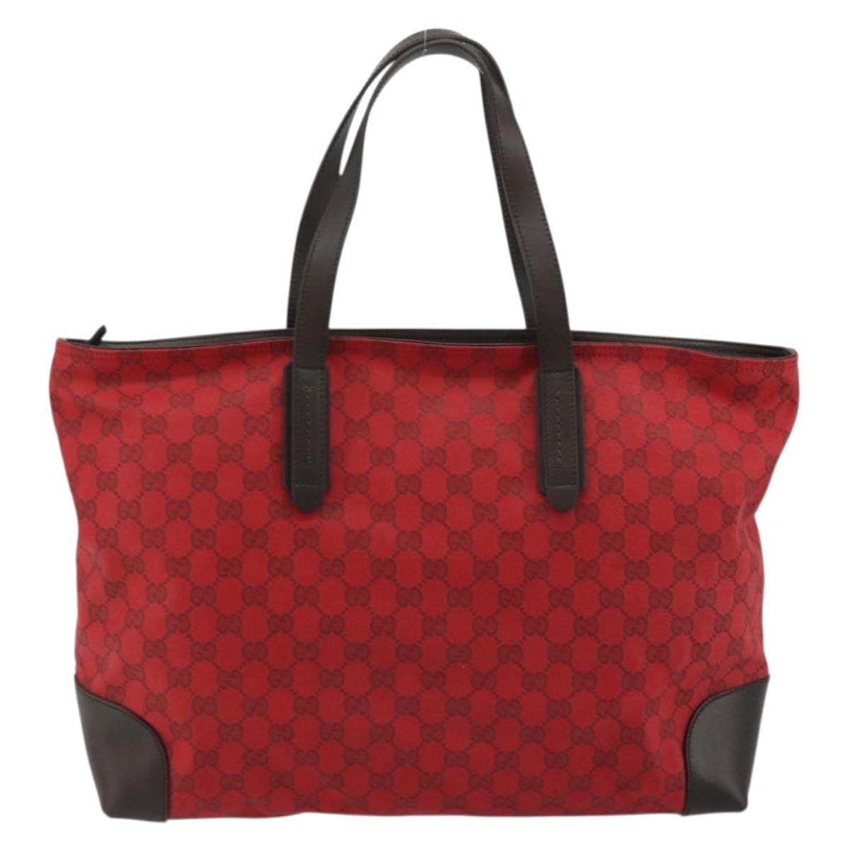 Gucci Gucci Original Zip Tote Gg Canvas With Leather Red Canvas Tote Bag Bag (Pre-Loved)