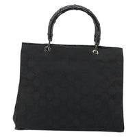 Gucci Vintage Bamboo Handle Tote Gg Canvas Black Canvas Tote Bag Bag (Pre-Loved)