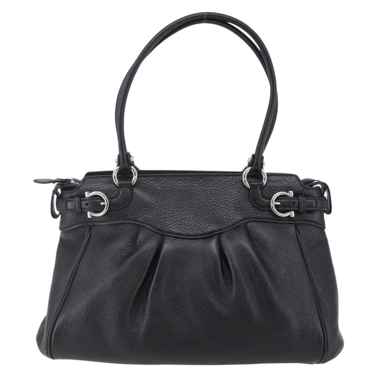Salvatore Ferragamo Gancini Tote Leather Black Leather Tote Bag Bag (Pre-Loved)