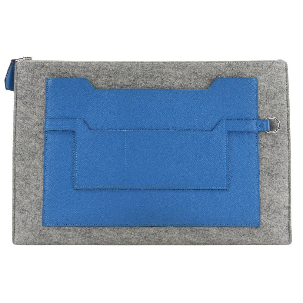 Hermes Toodoo Pouch Epsom And Wool Blue Wool Clutche & Pouche Bag (Pre-Loved)