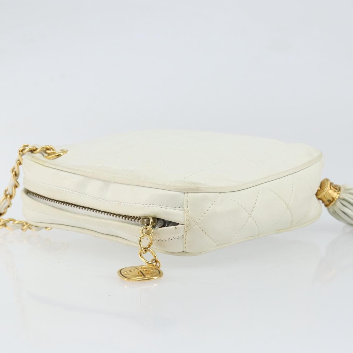Chanel Vintage Diamond Tassel Crossbody Quilted Lambskin White Leather Clutche & Pouche Bag (Authentic Pre-Loved)