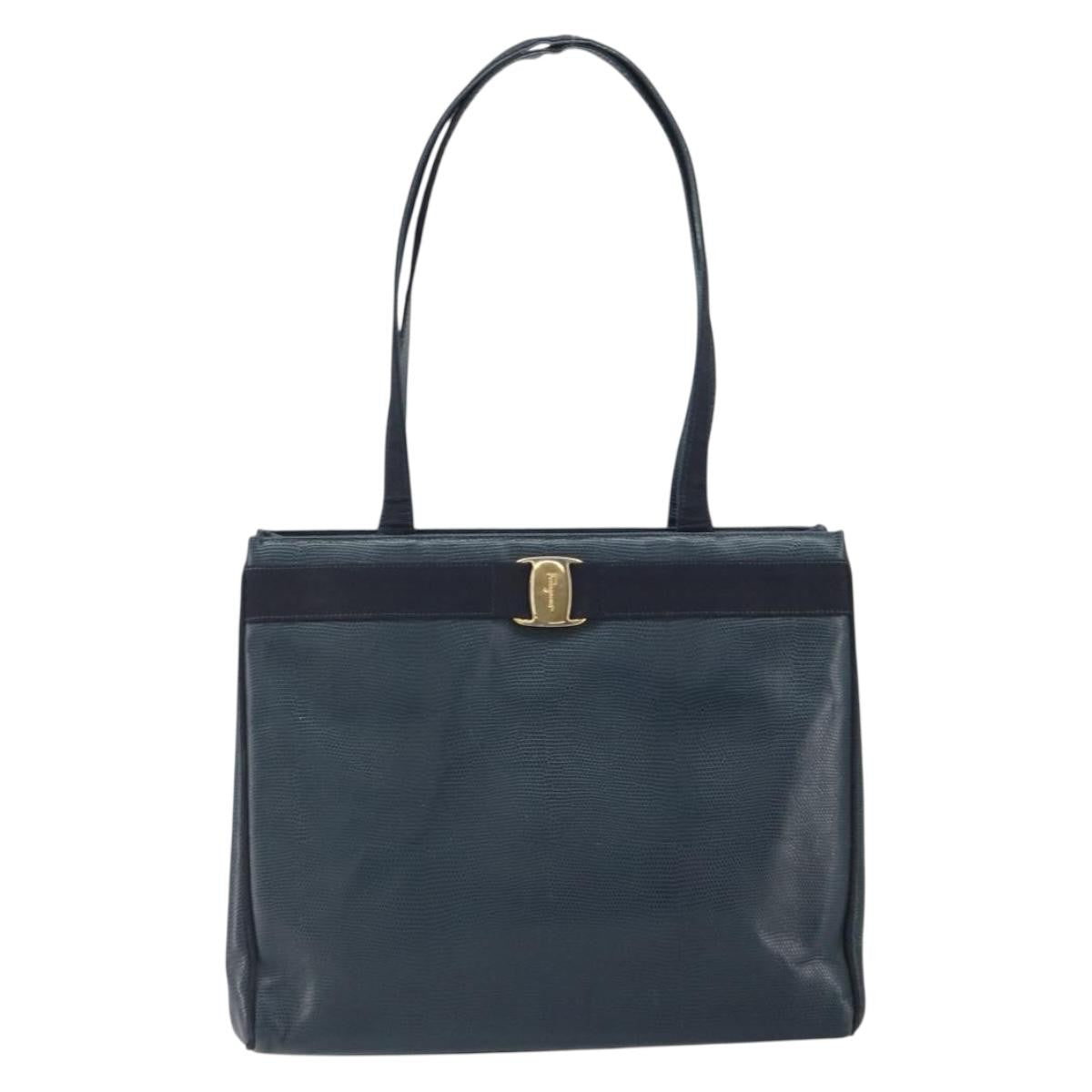 Salvatore Ferragamo Vala Tote Leather Blue Leather Tote Bag Bag (Authentic Pre-Loved)