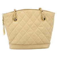 Chanel Vintage Cc Chain Shopper Quilted Leather Beige Leather Shoulder Bag Bag (Pre-Loved)
