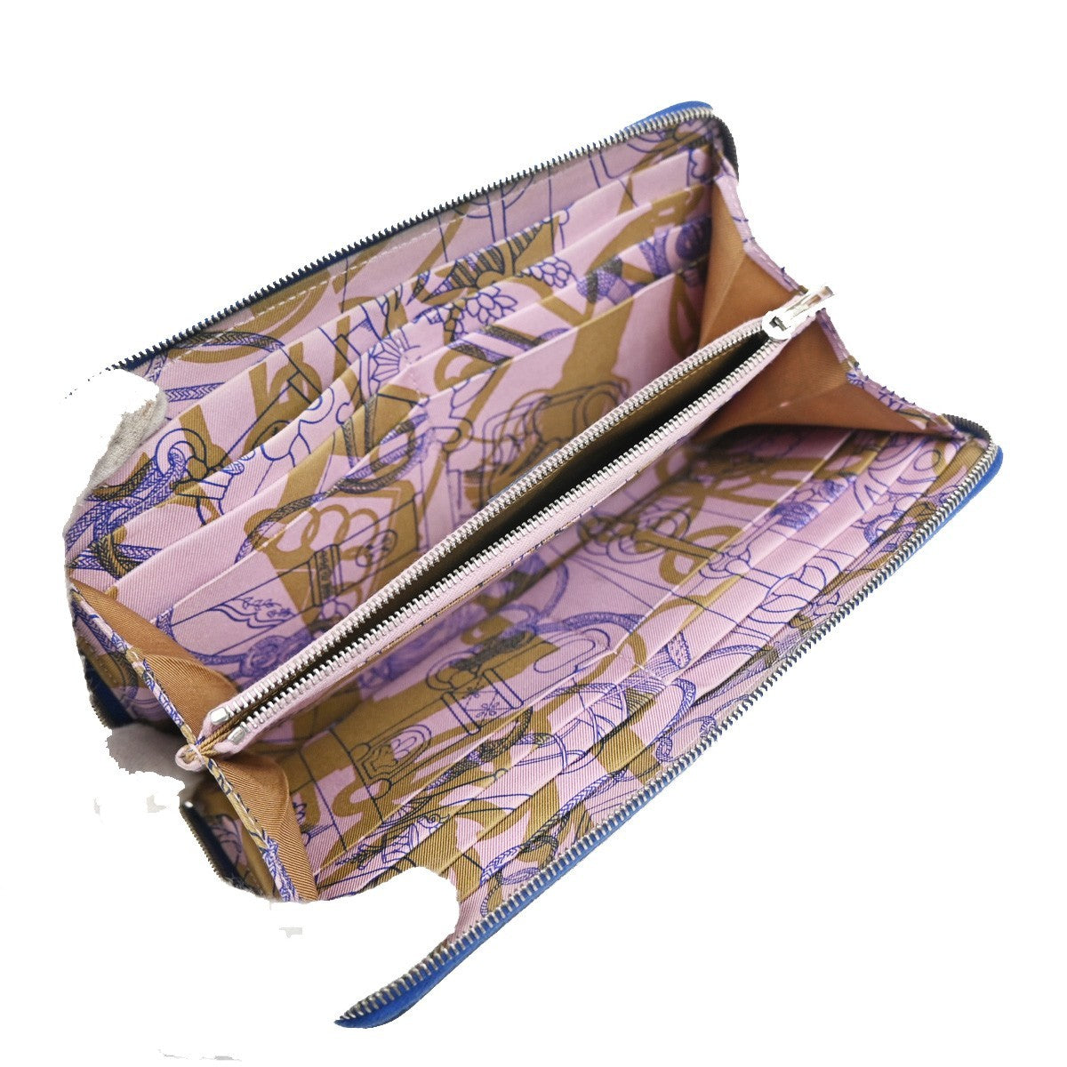Hermes Azap Zip Around Wallet Silk'in Epsom Blue Leather Wallets Accessory (Authentic Pre-Loved)