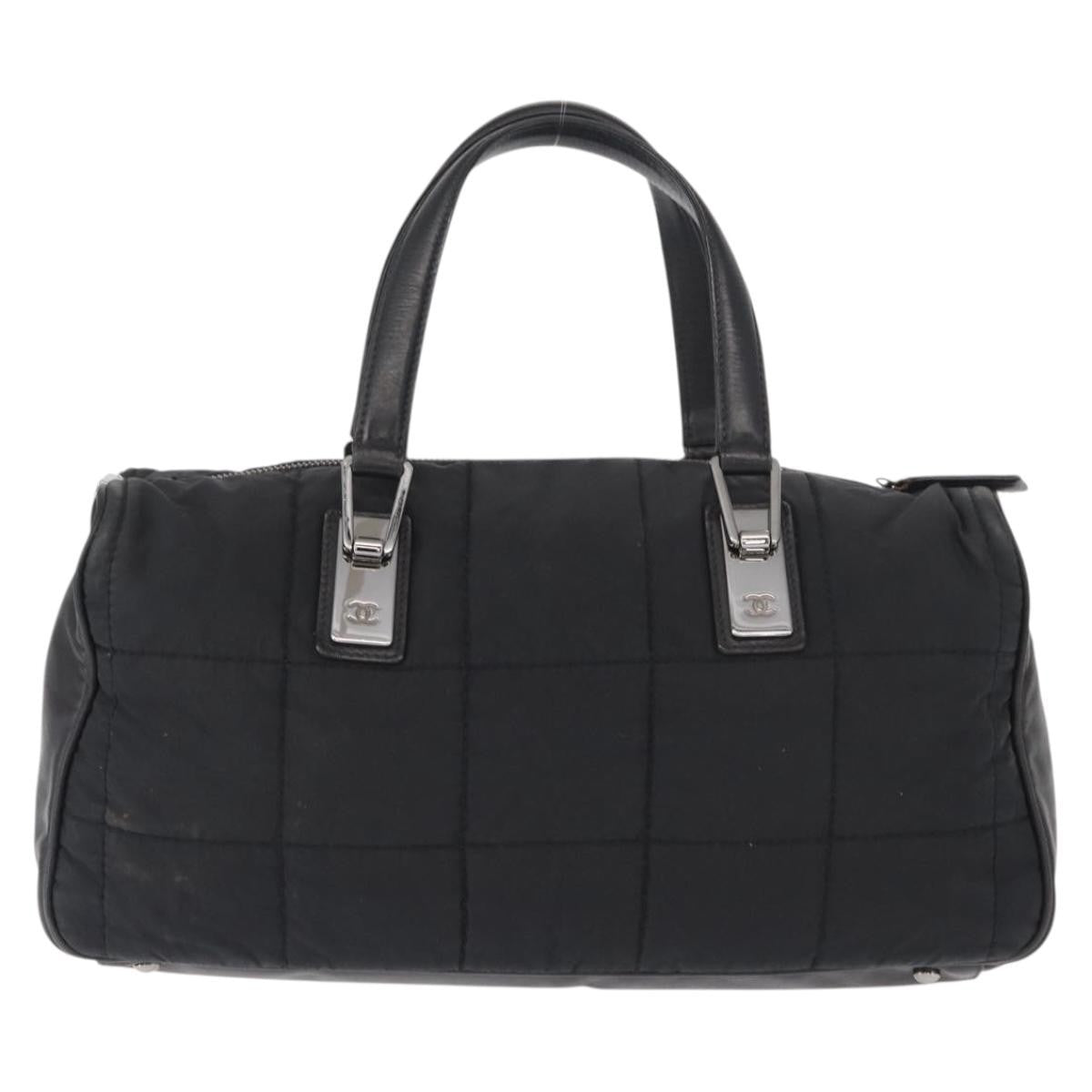 Chanel Square Stitch Boston Bag Quilted Nylon Black Nylon Travel Bag Bag (Authentic Pre-Loved)