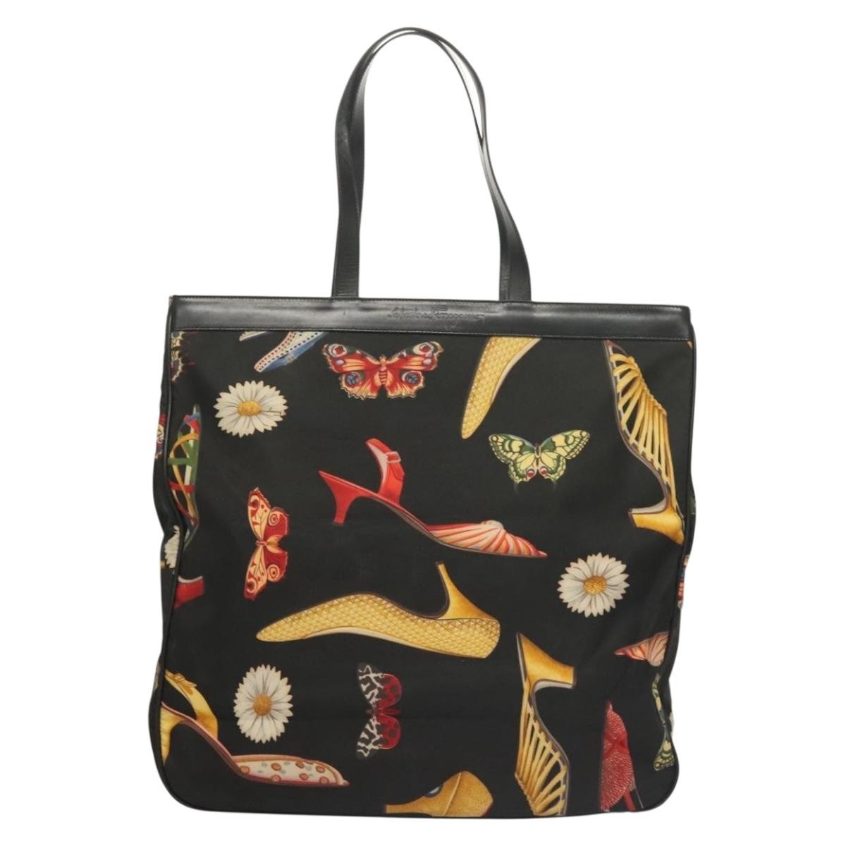 Salvatore Ferragamo Vintage Tote Bag Canvas Black Canvas Tote Bag Bag (Pre-Loved)