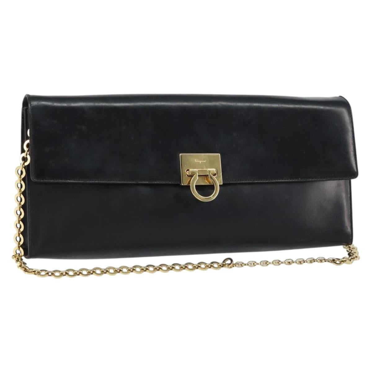 Salvatore Ferragamo Gancini Chain Shoulder Bag Leather Black Leather Shoulder Bag Bag (Pre-Loved)