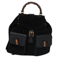 Gucci Vintage Bamboo Backpack Suede Black Suede Backpack Bag (Authentic Pre-Loved)