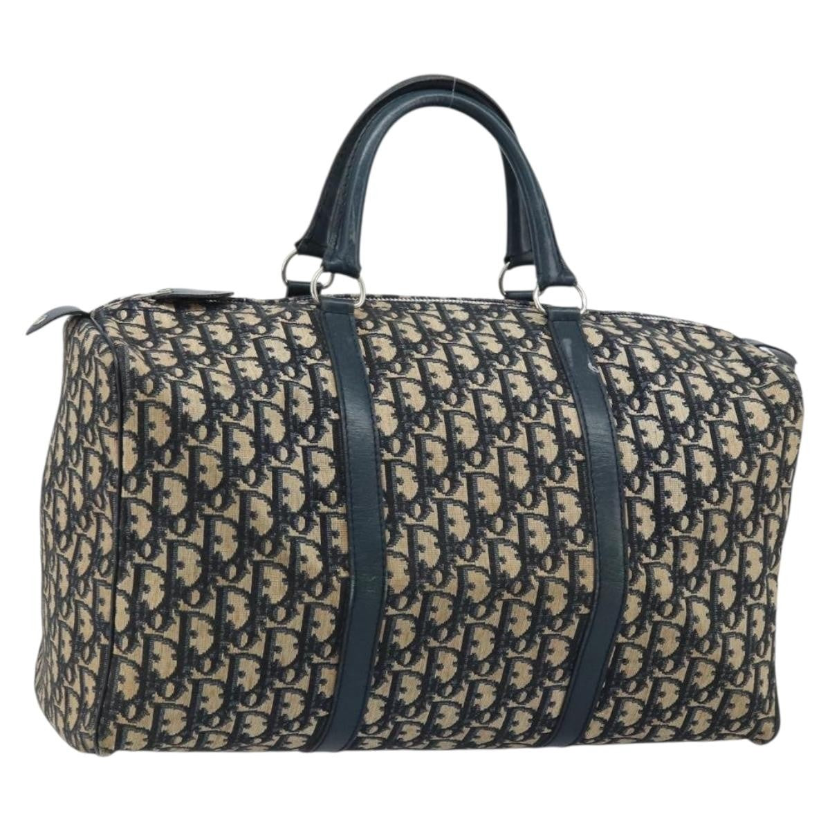 Christian Dior Vintage Trotter Boston Bag Diorissimo Canvas Navy Canvas Handbag (Pre-Loved)