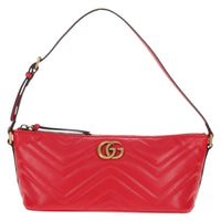Gucci Gg Marmont Pochette Shoulder Bag Matelasse Leather Red Leather Clutche & Pouche Bag (Pre-Loved)