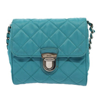 Prada Pushlock Chain Flap Bag Quilted Tessuto Turquoise Nylon Shoulder Bag Bag (Pre-Loved)