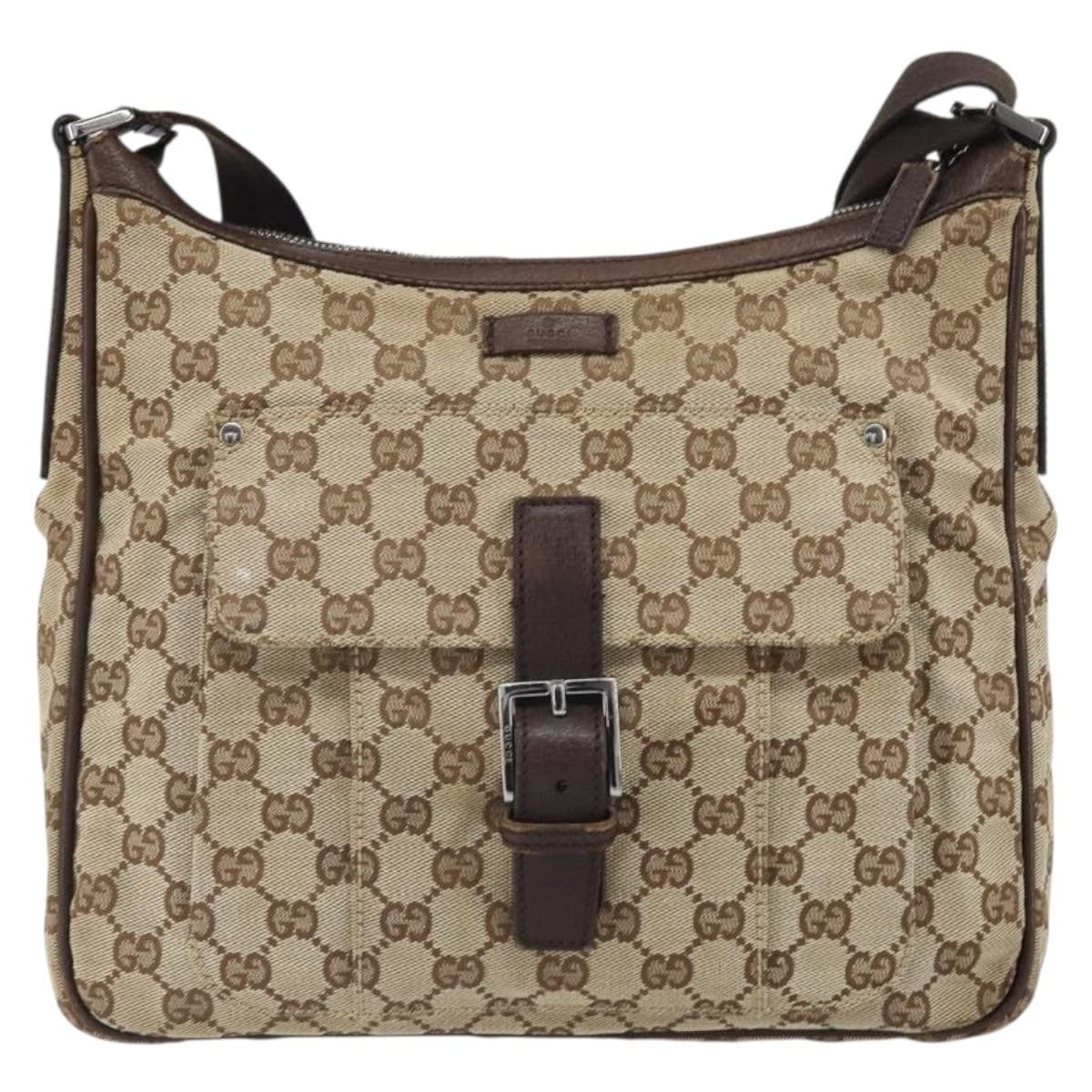 Gucci Vintage Shoulder Bag Gg Canvas And Leather Beige Canvas Shoulder Bag Bag (Authentic Pre-Loved)